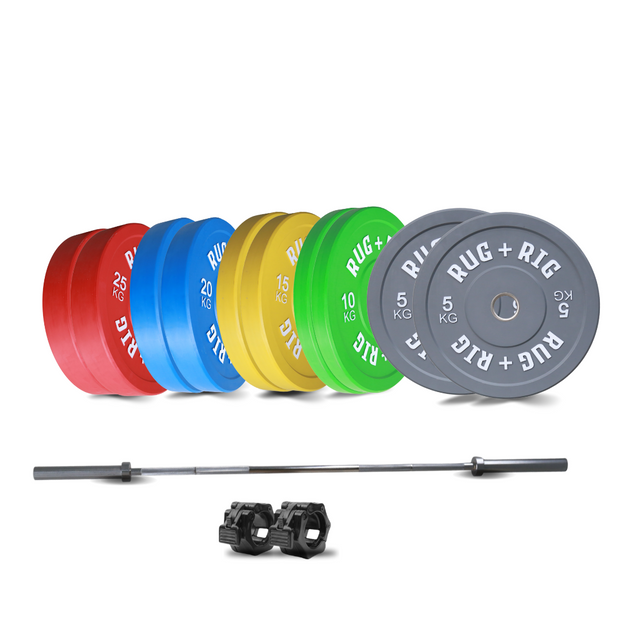 Olympic Bumper Plates and Barbell (15KG) Set, 165KG, Colour