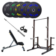 Power Rack Package, Q235 - 160KG Black Bumper Set with Bench and Bar